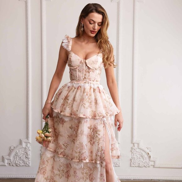 V.Chapman The Jolie Dress in Peach Tapestry - Picture 1 of 11